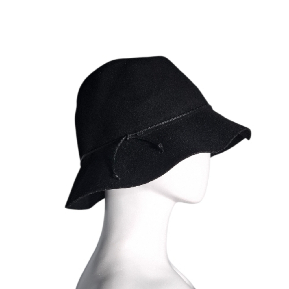 Nine West Black 100% Wool Cloche Hat with Ribbon Accent Women's One Size Winter